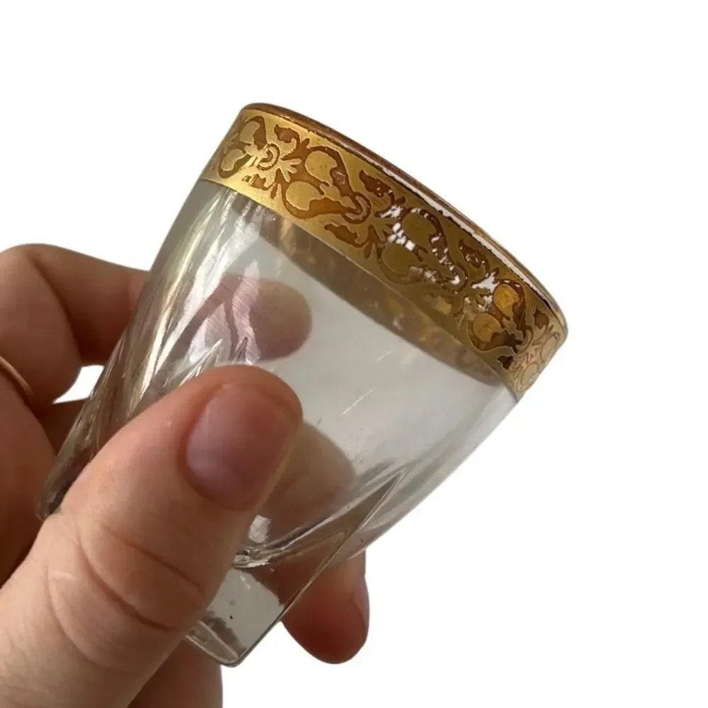 Lorren Home Trends Lorenzo Gold Band Shot Glass Set 6 with Tray Made in Italy